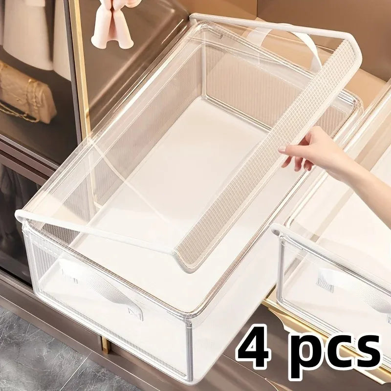 4pcsTransparent PVC Clothes Storage Basket Waterproof Fabric Box Zpaxo clear-4pcs