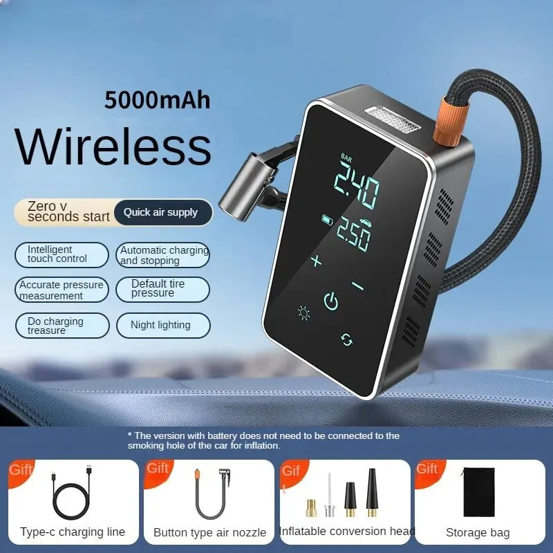 Wireless Air Pump 150psi Touch Screen Portable Electric Tire Inflator For Car Bicycle Motorcycle Mini Air Compressor Injector Zpaxo BLACK
