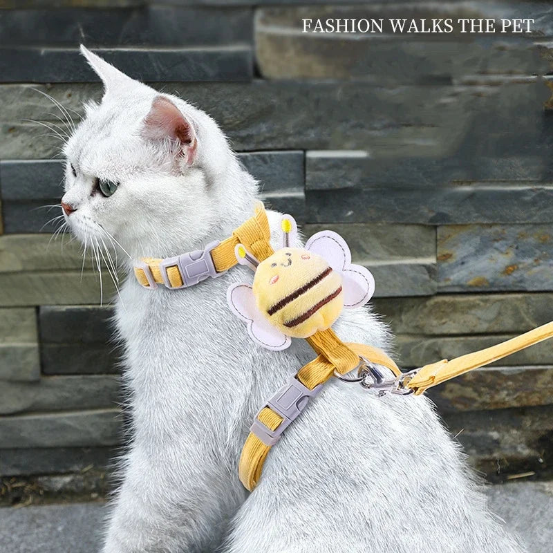 Cat Harness Leash Collar Adjustable Cartoon Bee Double Layer Dog Zpaxo