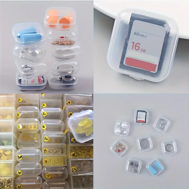 100 Mini Jewelry Storage Boxes Plastic Transparent Square Box Pill Zpaxo