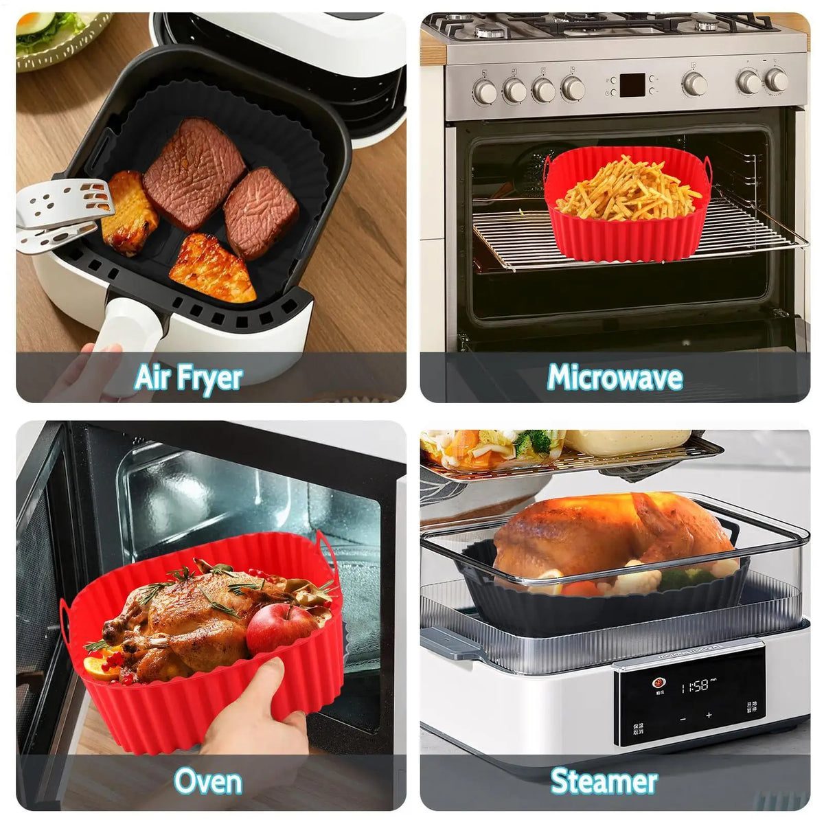 Silicone Air Fryer Liners Square Non Stick Reusable Basket Pizza Zpaxo