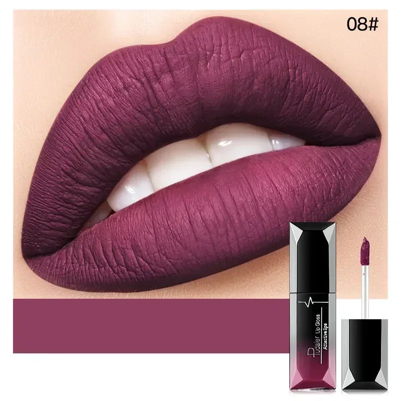 Pudaier Waterproof Lip Gloss Matte Liquid Lipstick Matte Lip Stick Cosmetics Makeup Nude Purple Black Rose Cosmetics Zpaxo 8