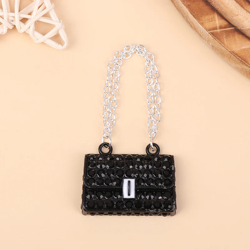 ▶1Pcs Miniature Fashionable Dollhouse Metal Chain Handbag Set Pack Doll Bags for Clothes Accessories Toy for Kids Zpaxo Black