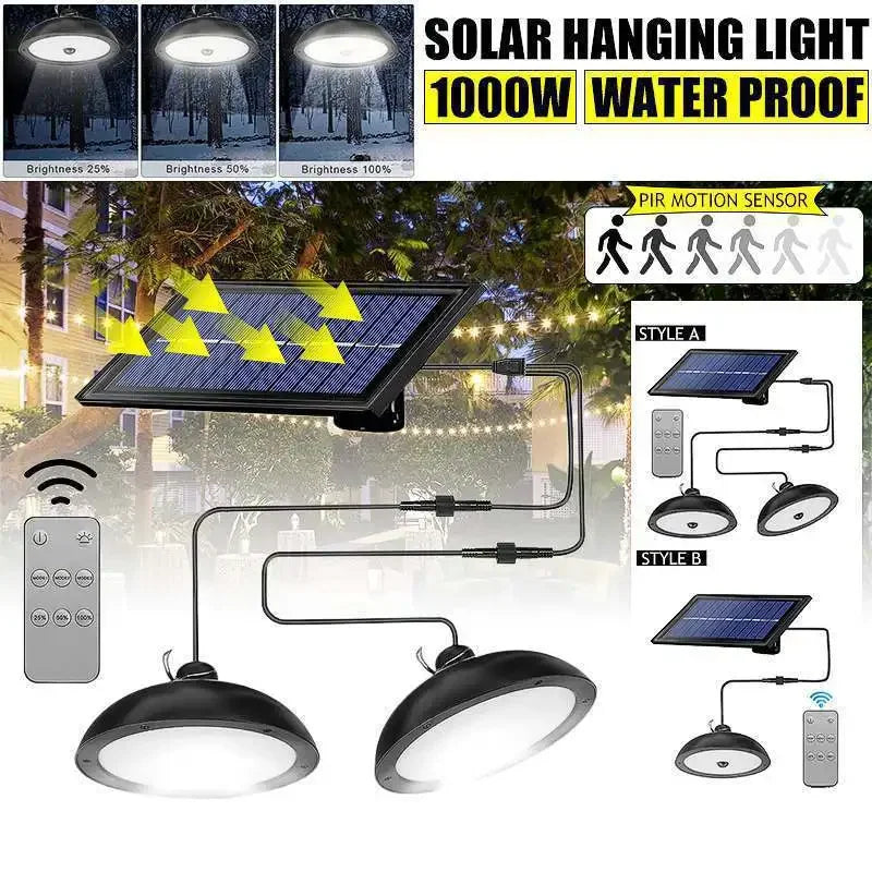Double Head Outdoor Solar Pendant Light Motion Sensor Waterproof LED Zpaxo
