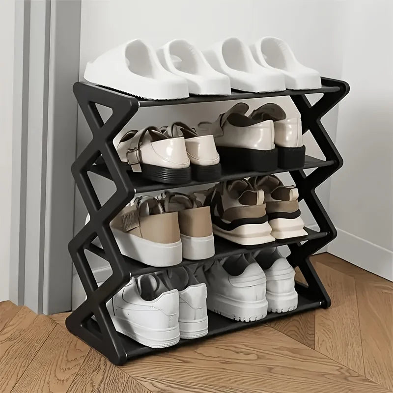 4Layer X-Type Multi Layered and Space Saving Shoe Rack,Solid Color Simple Home Assembly Shoe Rack,Suitable for Porch,Living Room Zpaxo