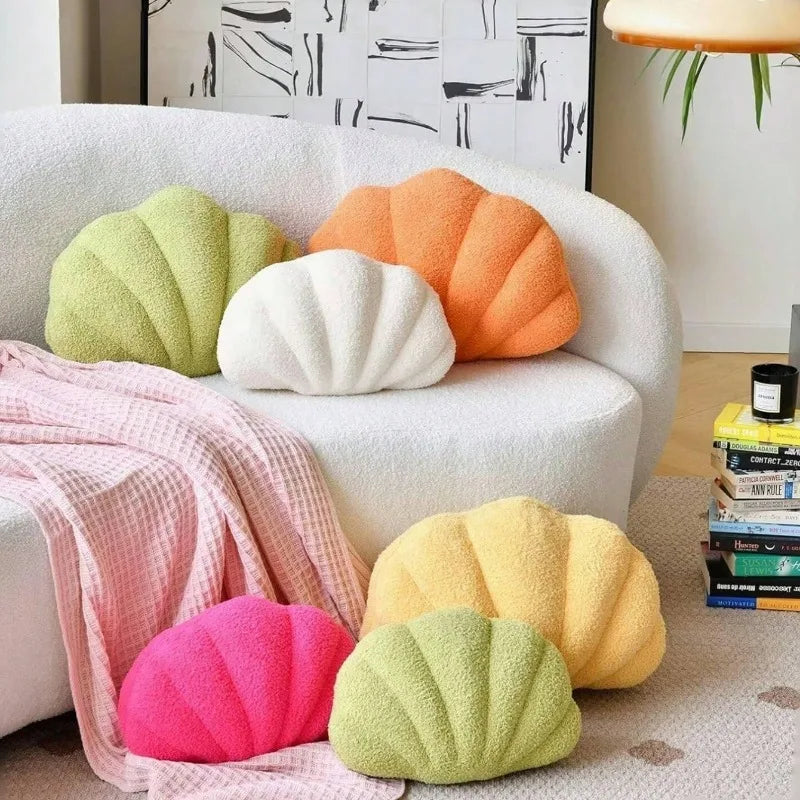4 Colors Shell Shaped Plush Pillow Adorable Fluffy Throw Cushion Bed Zpaxo