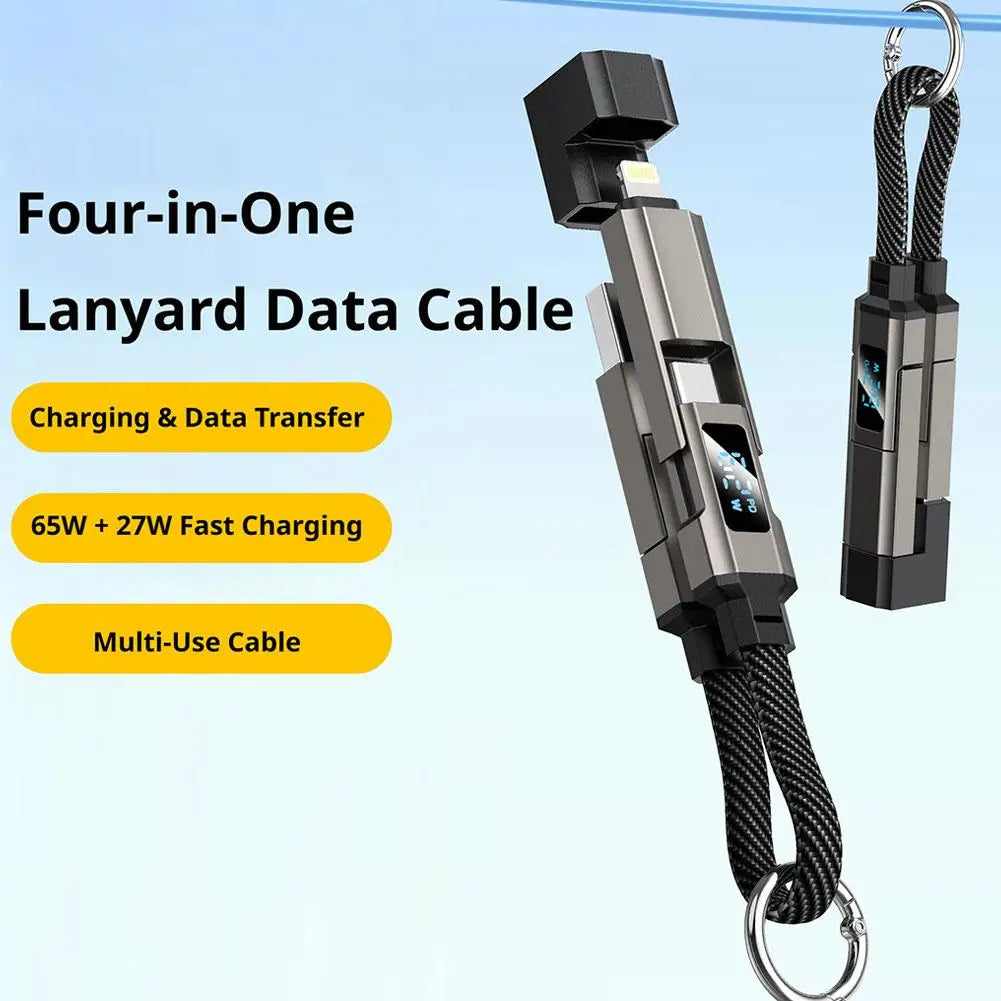 4 in 1 65W Keychain Charging Cable USB C Cable with V/A/W Display Type C for Apple Portable Cord for IPhone/iPad/Samsung/Laptop Zpaxo