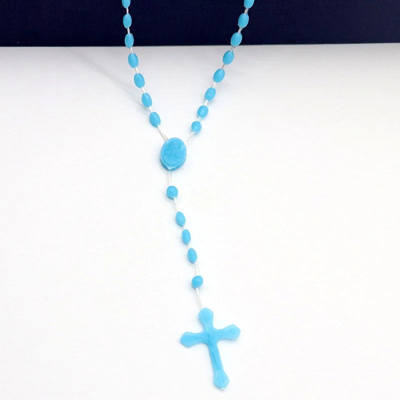 Luminous Catholic Christ Jesus Cross Plastic Rosary Crucifix Necklace Zpaxo A8
