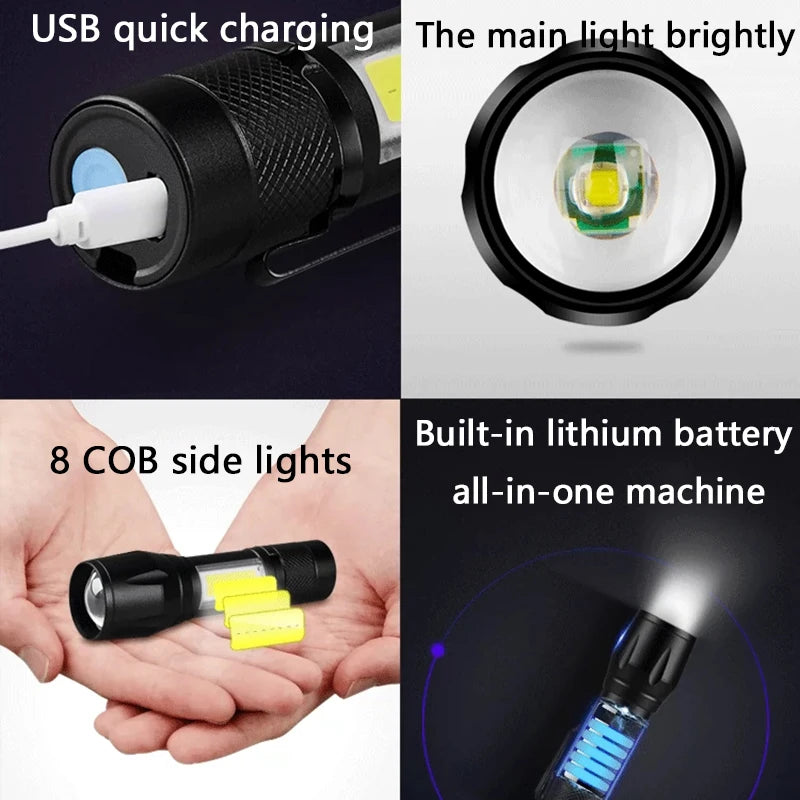 Rechargeable Mini Led Flashlight Zoomable Portable Outdoor Camping Zpaxo