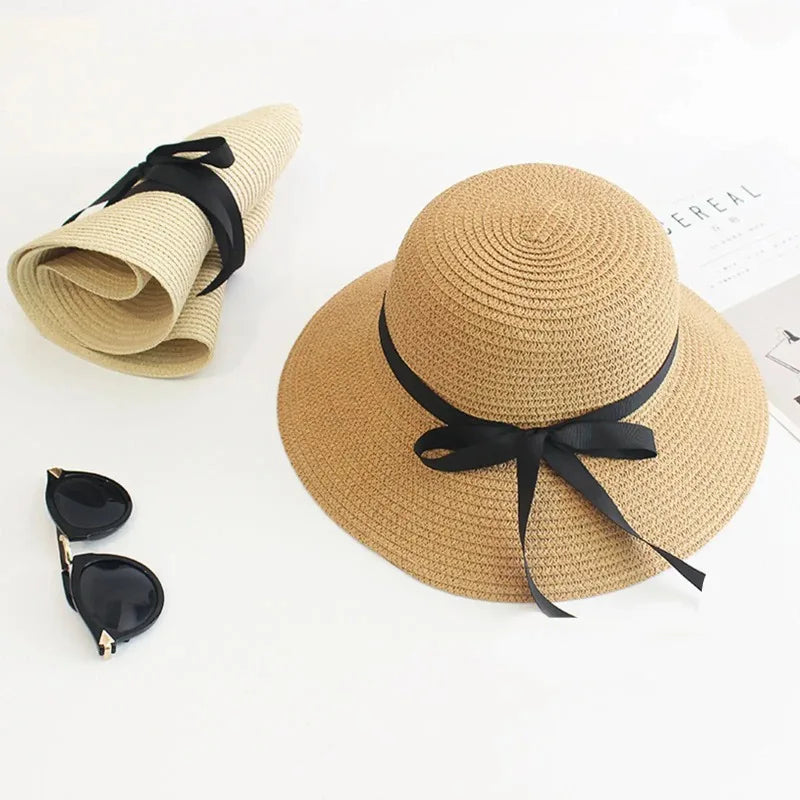Women's UPF 50+ Foldable Straw Hat Wide Brim Sun Protection Beach Zpaxo
