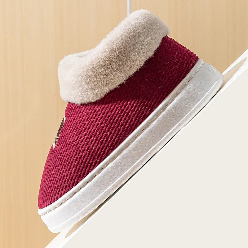 Winter Couple Concise Wrap Heels Plush Slippers Ladies' Non-slip Soft Zpaxo