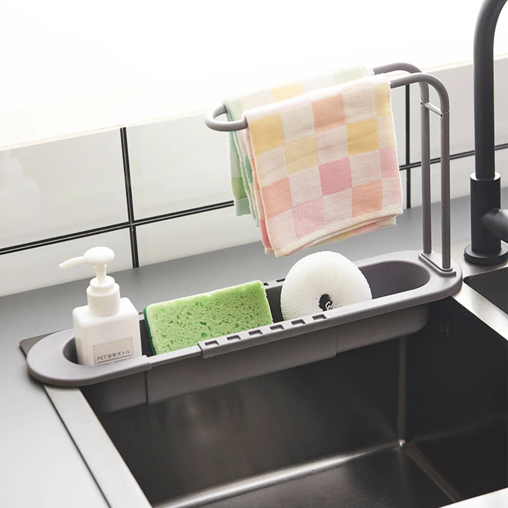Telescopic Soap Sponge Drain Rack Adjustable Drainer Sink Tray Zpaxo