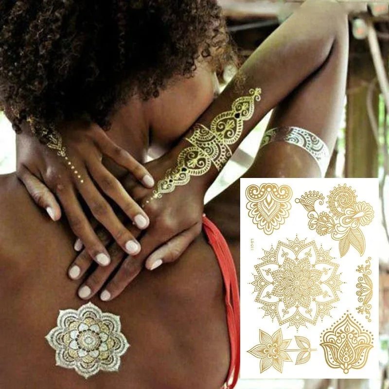 Waterproof Temporary Tattoo Sticker Flower Mandala Henna Rose Gold Zpaxo