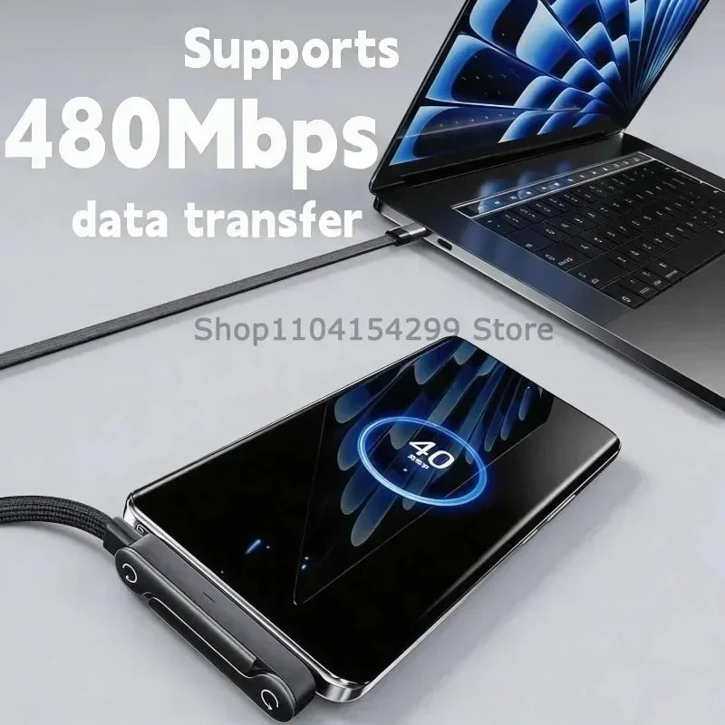 2-in-1 Fast Charging Cord Side Charging Portable Charging Phone Stand with 240W Charging Support and Foldable Mounting Stand Zpaxo