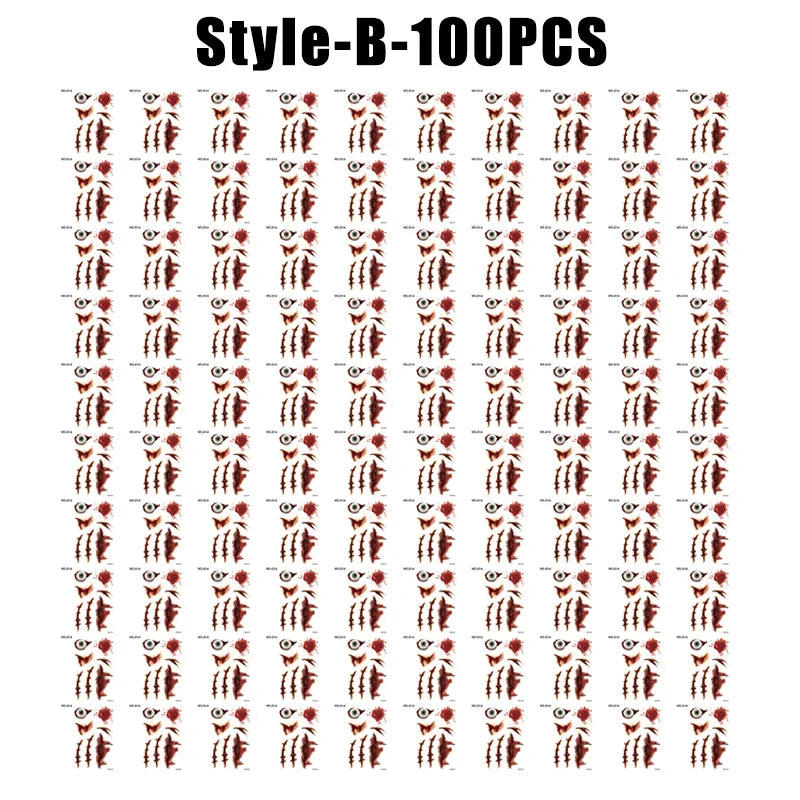 Realistic Horror Fake Wound Temporary Tattoos Gruesome Gore Scars Zpaxo B-100PCS