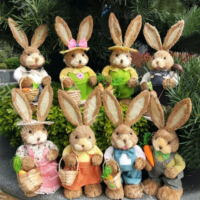 Easter Bunny Handwoven Grass Rabbit Decoration Cute Craft Home Decor Zpaxo