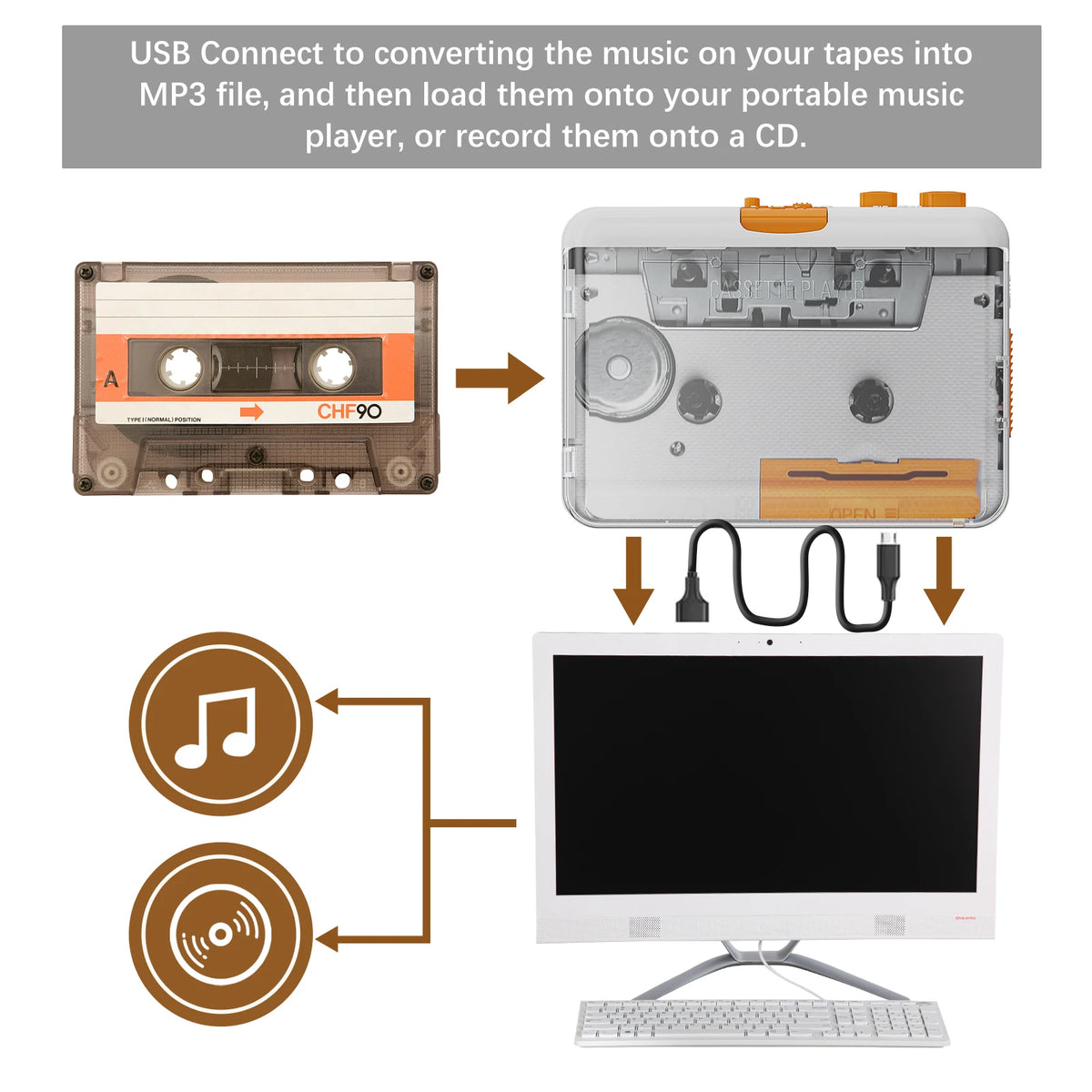 Portable Tape Player USB Cassettes Recorder Cassette MP3 CD Converter Zpaxo