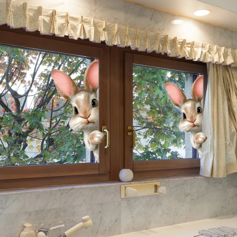 Easter Bunny Peeking Window Decals Removable Static Cling Stickers Zpaxo