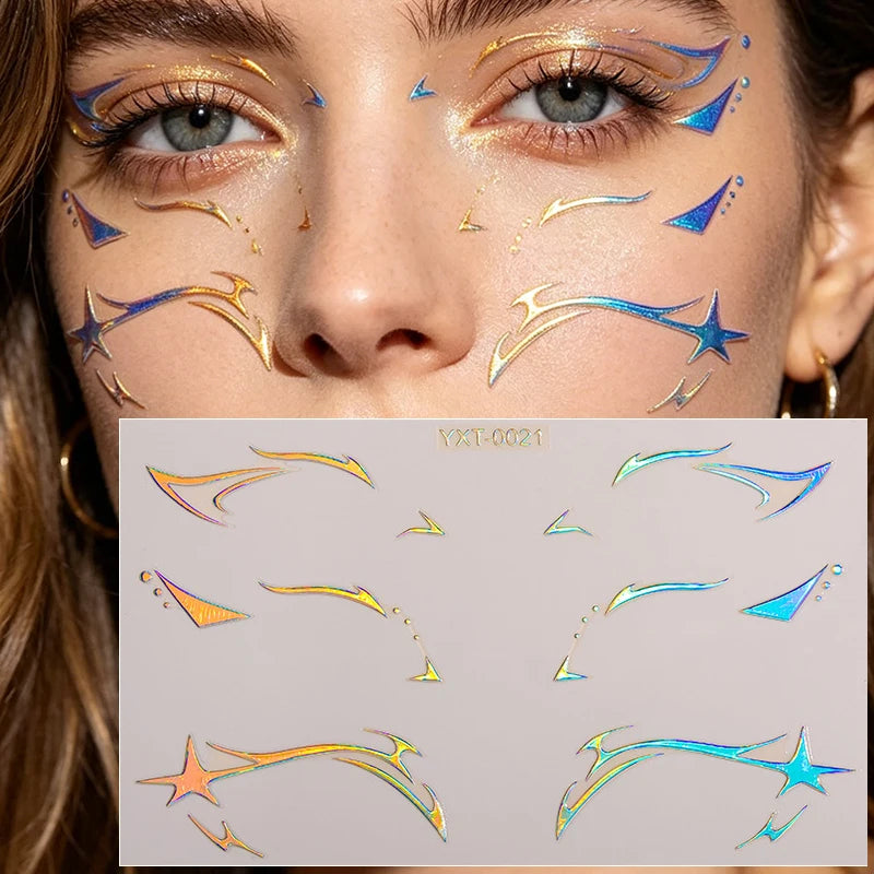Colorful Eyes Makeup Stickers Laser Temporary Tattoo Eye Liner Brows Face Art Sticker Decals Halloween Festival Party Decoration Zpaxo YXT-021-1Pc