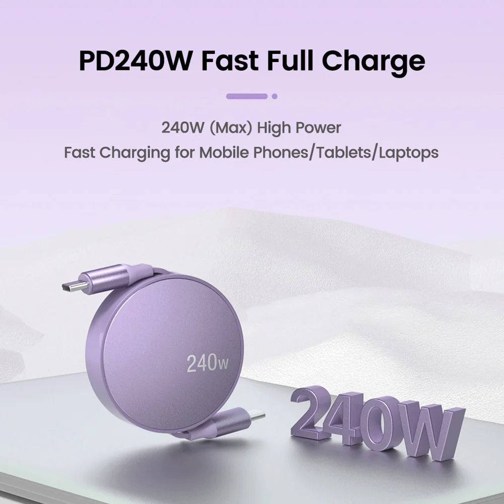 240W PD USB Type C To Type C Cable Retractable Fast Charging USB C Cable For iPhone 15 Huawei Xiaomi Samsung MacBook Data Wire Zpaxo