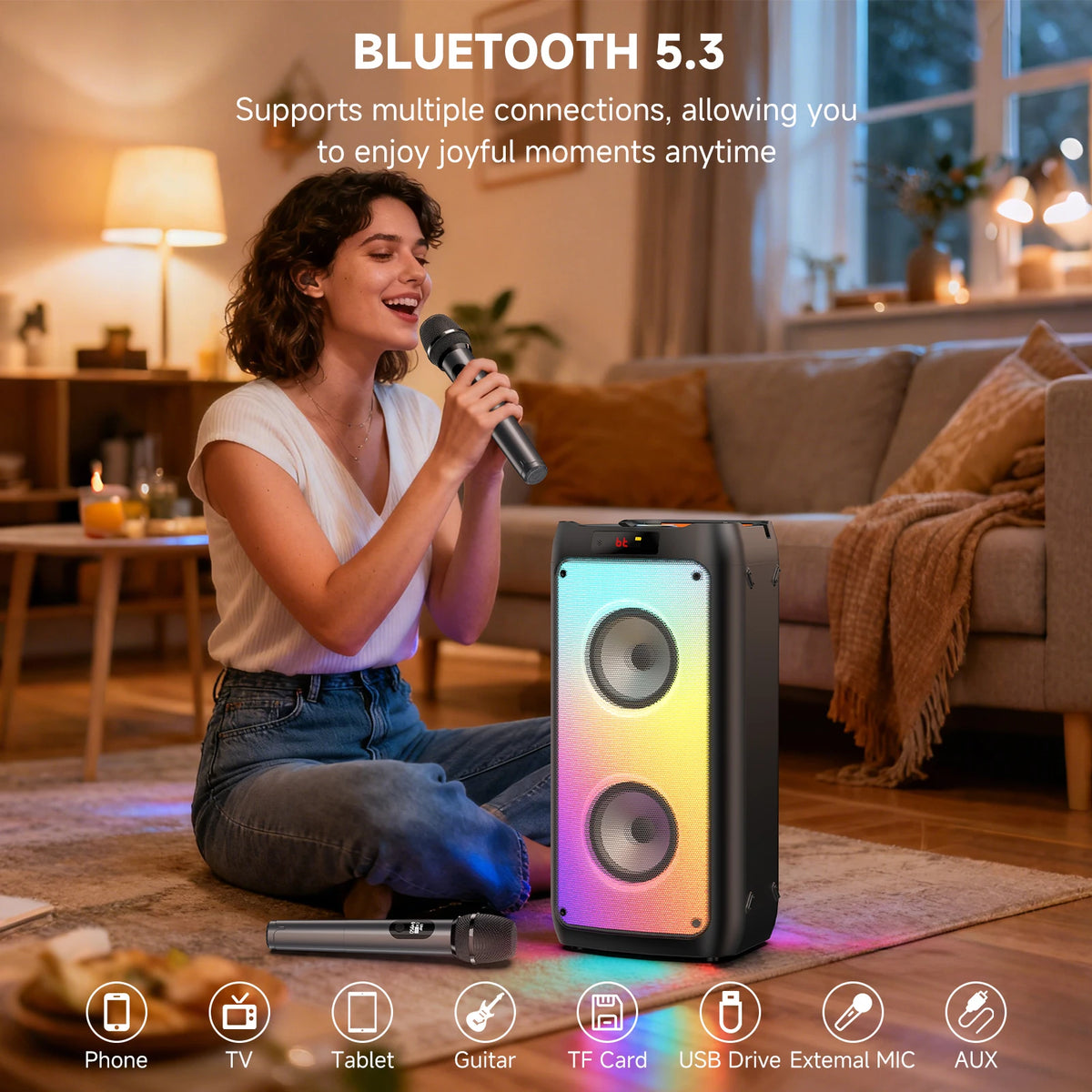 T10-TKaraoke Machine with2Wireless Microphones Portable Bluetooth Zpaxo