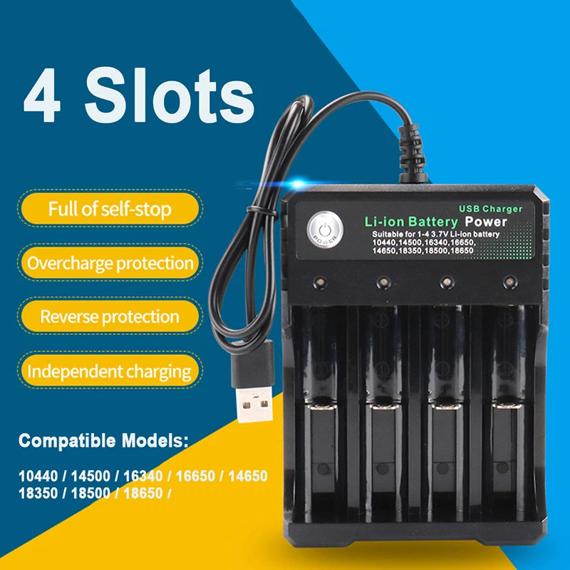 2/3/4 Slots AC 110V/220V 18650 Battery Charger USB DC 4.2V For 18350 16340 14500 18500 26650 Li-ion Batteries AC Charger Adapter Zpaxo