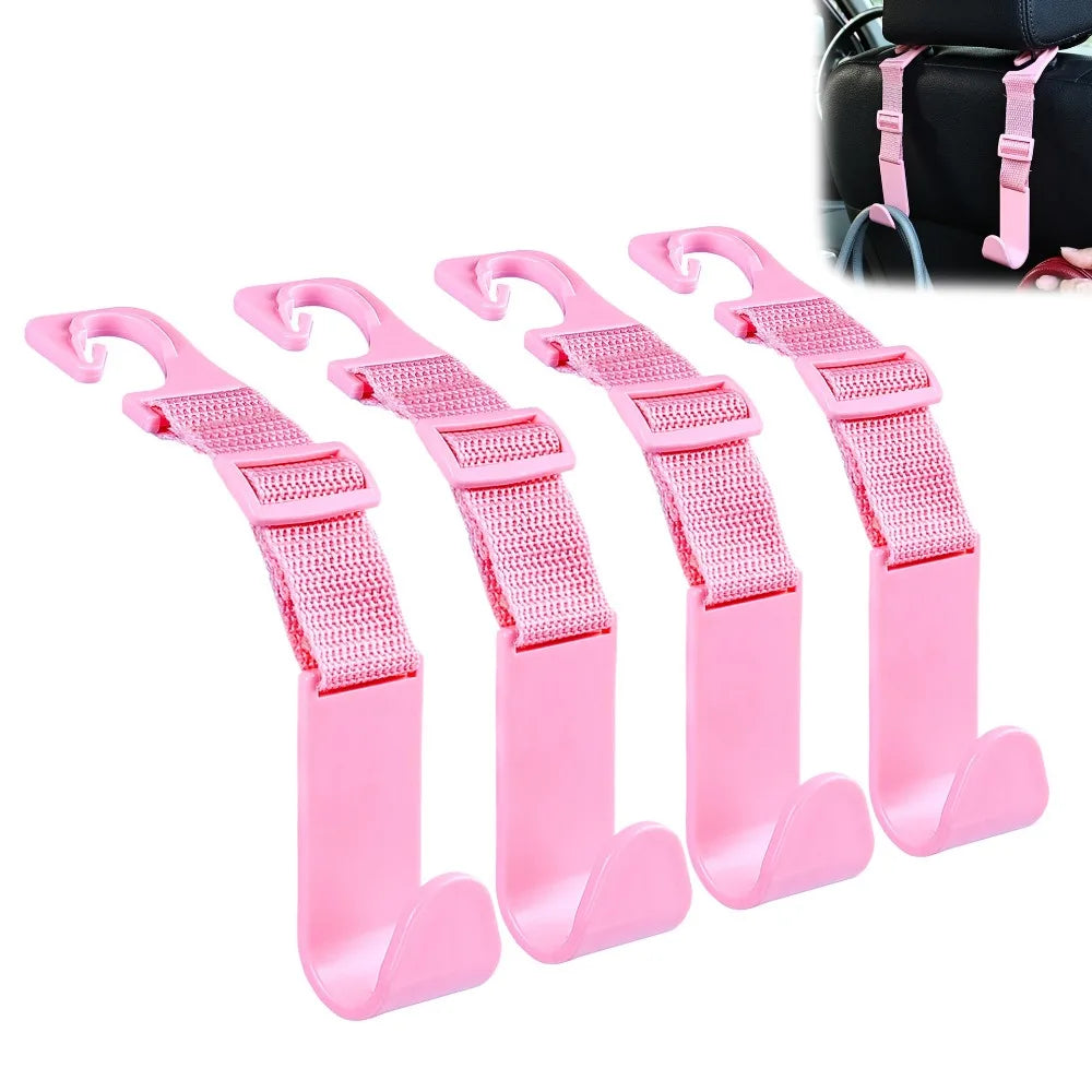 4Pcs/set Adjustable Car Seat Headrest Hook Space-Saving Large Load-bearing Car Seat Back Purse Hanger Reusable Easy to Install Zpaxo