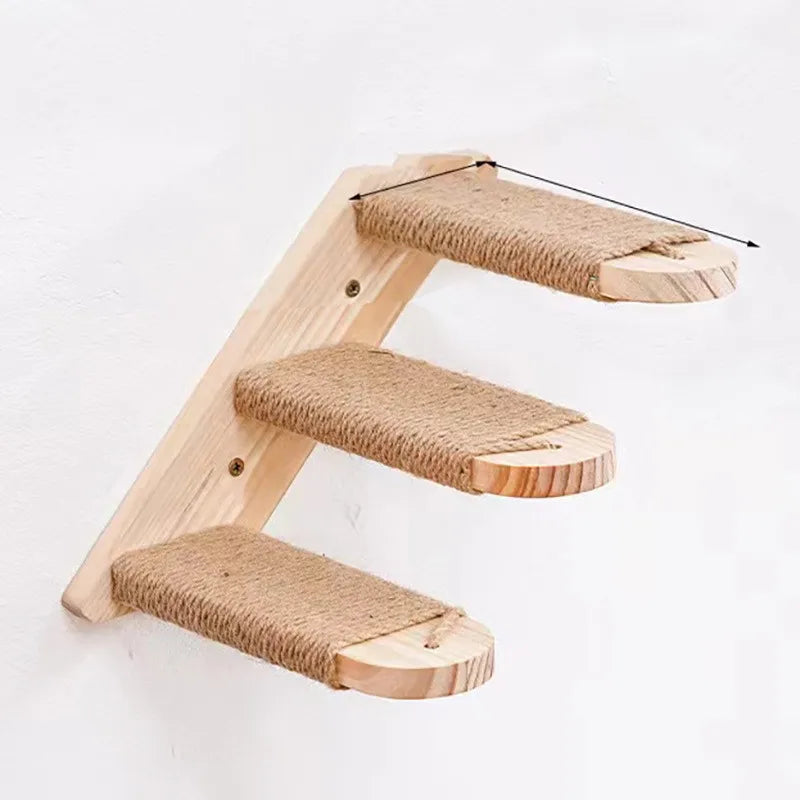 Wall mounted cat climbing ladder with hemp rope wooden cat climbing frame cat climbing wall sticker staircase wall frame Zpaxo three floors