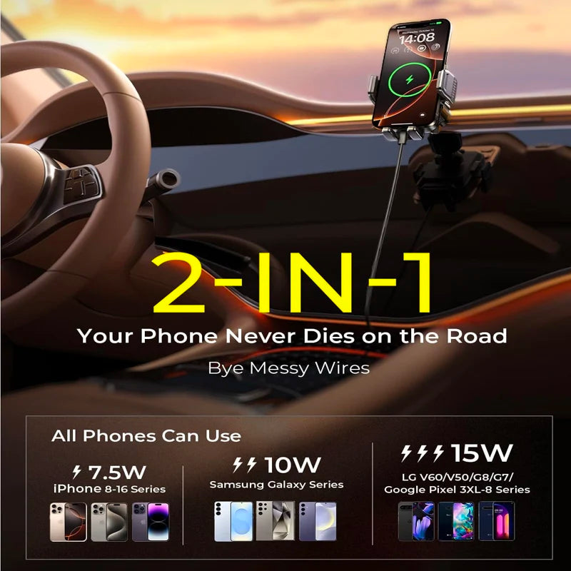 UYUXIO Manual Clamp Wireless Car Charger 15 Fast Charging Air Vent Zpaxo