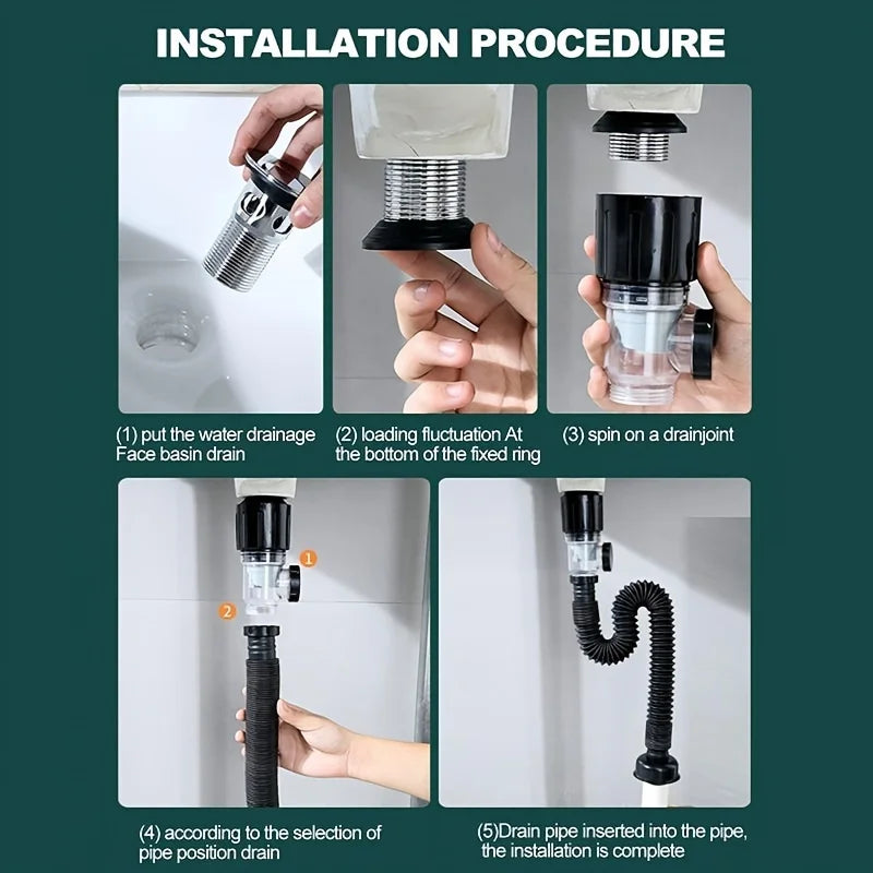 ABS Kitchen Sink Drain Pipe Adjustable P-trap Odor Clog Proof Slip Zpaxo