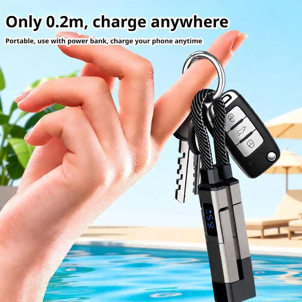 4 in 1 65W Keychain Charging Cable USB C Cable with V/A/W Display Type C for Apple Portable Cord for IPhone/iPad/Samsung/Laptop Zpaxo