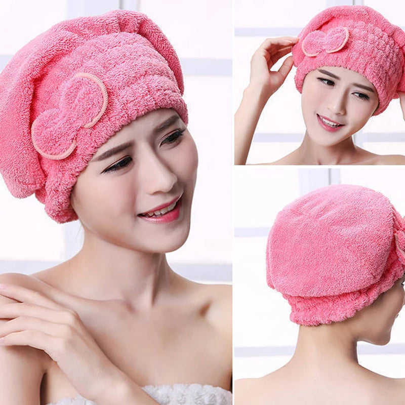 Quick Drying Hair Cap Women Bowtie Bathing Hat Microfiber Towel Zpaxo
