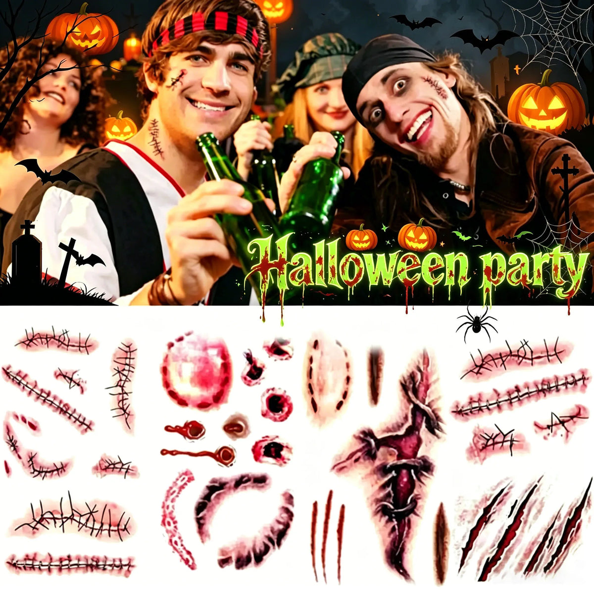 Realistic Horror Fake Wound Temporary Tattoos Gruesome Gore Scars Zpaxo