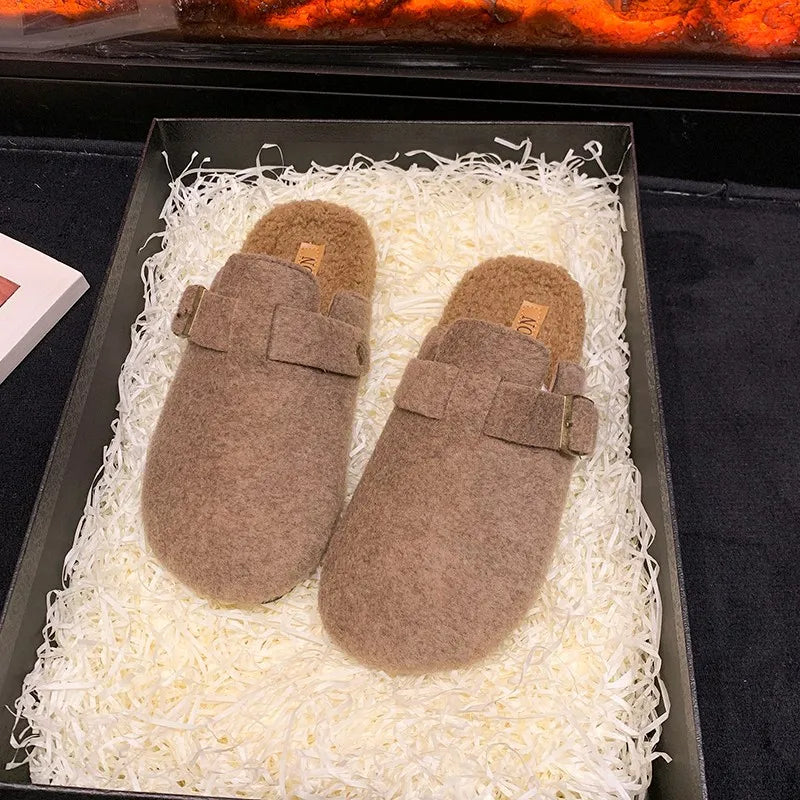 2025 Women's Winter Mule Slippers Fashion Felt Suede Fleece Cotton Zpaxo