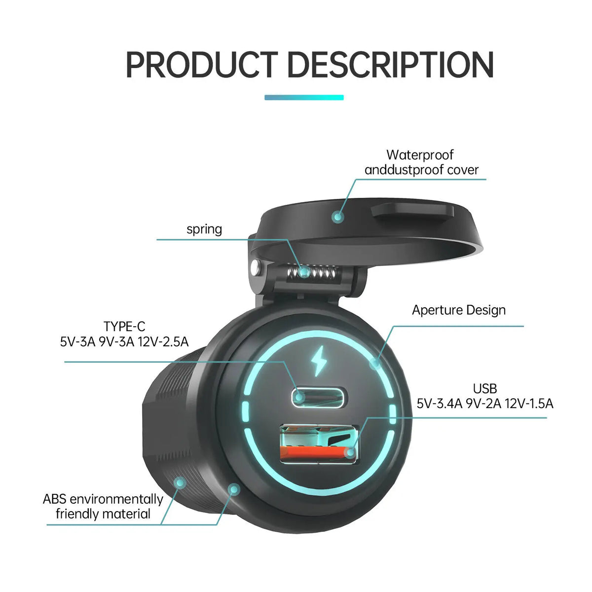 USB C Car Charger Cigarette Lighter Socket 12V-24V Dual Charging Zpaxo