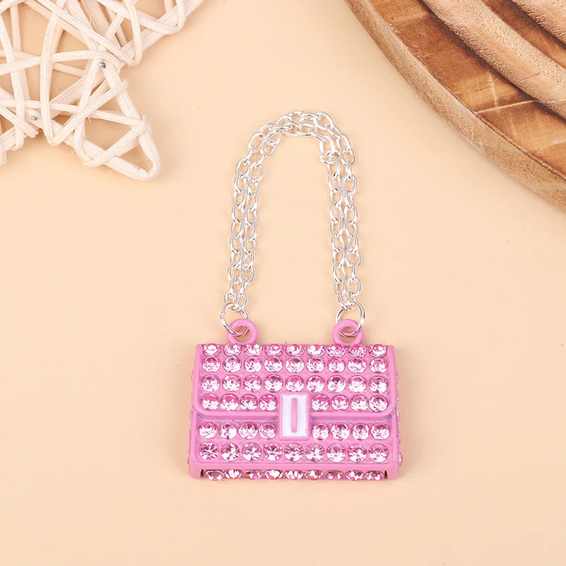 ▶1Pcs Miniature Fashionable Dollhouse Metal Chain Handbag Set Pack Doll Bags for Clothes Accessories Toy for Kids Zpaxo Pink