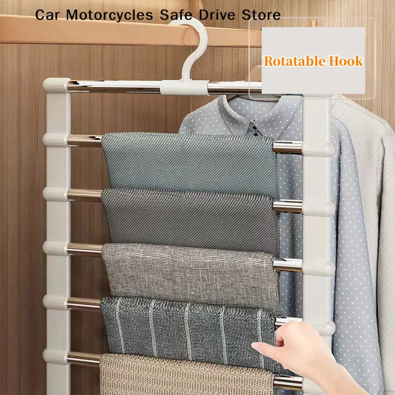 5 7 Layers Stainless Steel Pants Hangers Folding Space-saving Clothes Zpaxo