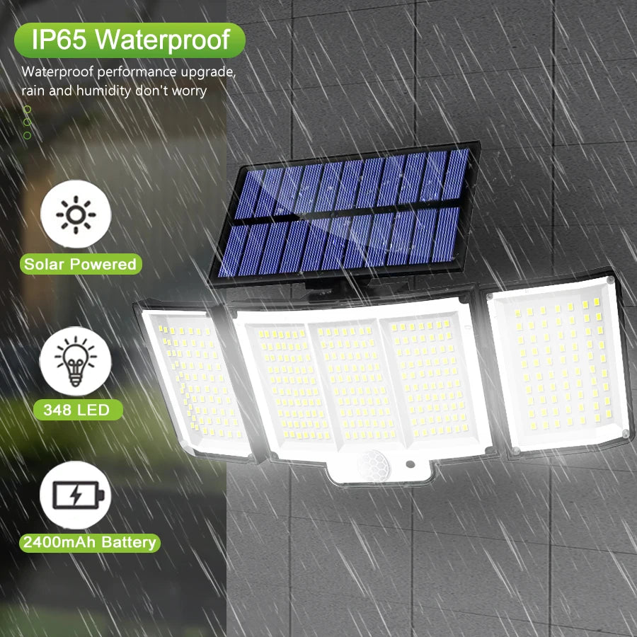 Solar Lights Outdoor 348LED 3 Heads Waterproof Solar Powered Security Flood Lights Motion Sensor Outdoor Lights For Garden Zpaxo