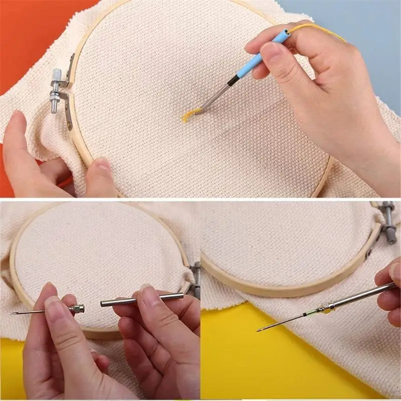 Beginner Embroidery Needle Tool Adjustable Handle 7 Tip Threader Zpaxo