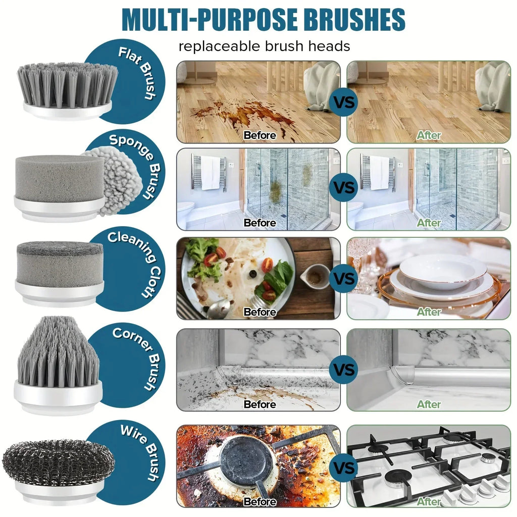 Electric Spin Scrubber Cordless 6 Replaceable Brush Heads Cleaning Zpaxo