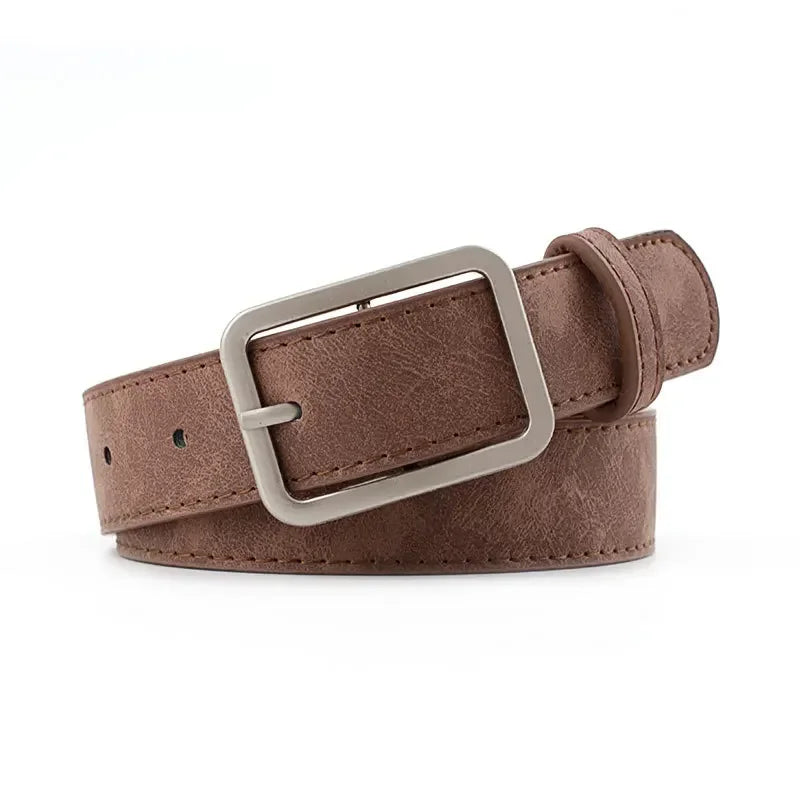Fashion Square Pin Buckles Belts Women Silver Buckle Leather Jeans Zpaxo Coffee 105CM