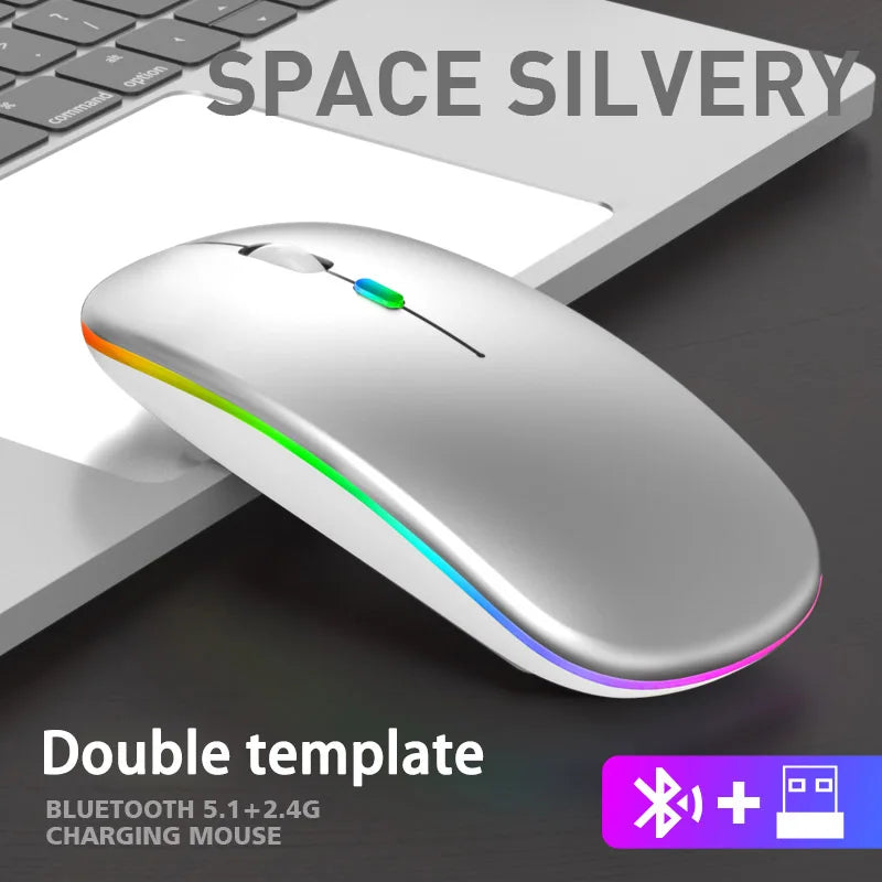 Wireless Mouse 2 4GHz Bluetooth Rechargeable Quiet Ergonomic Gaming Zpaxo Silvery