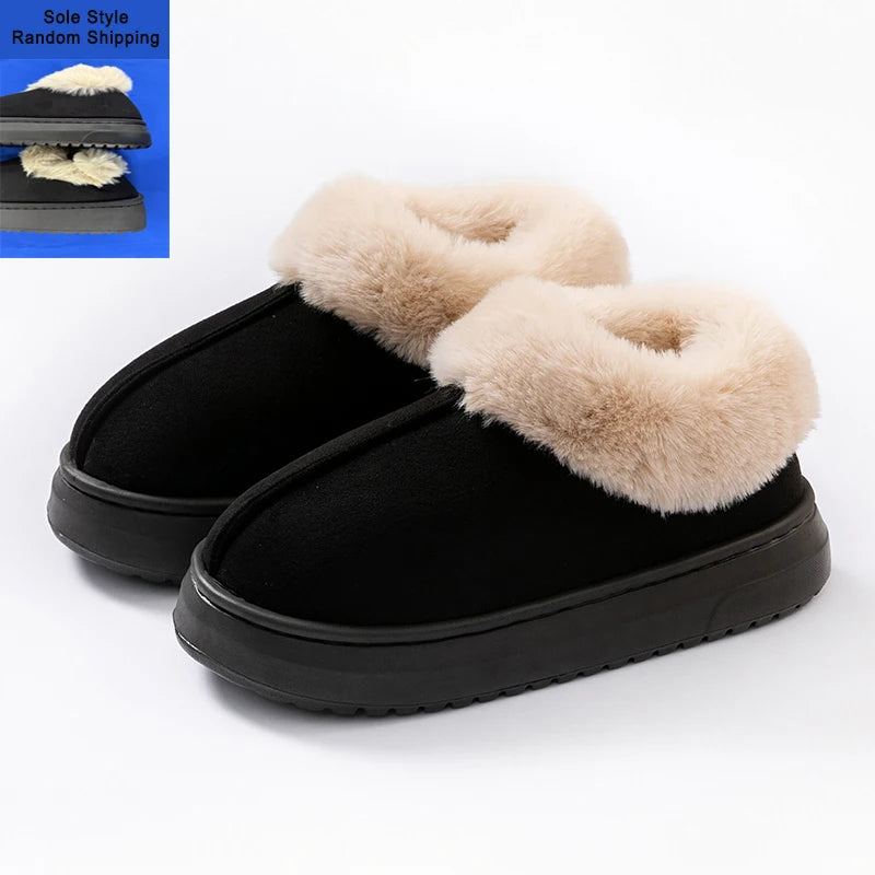 Winter Women Shoes Fashion Snow Boots Fluffy Plush Faux Fur Soft Zpaxo black 44-45