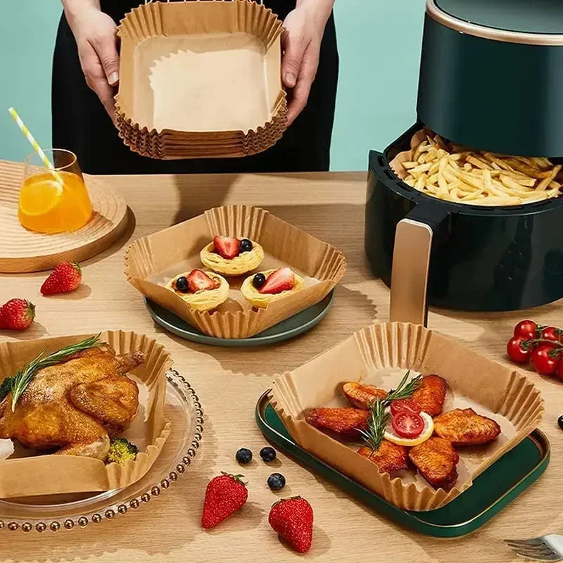 Cooking Paper Air Fryer Disposable Paper Square Round Baking Barbecue Plate NonStick Mat Kitchen Oven Oil Absorbing Paper Tool Zpaxo