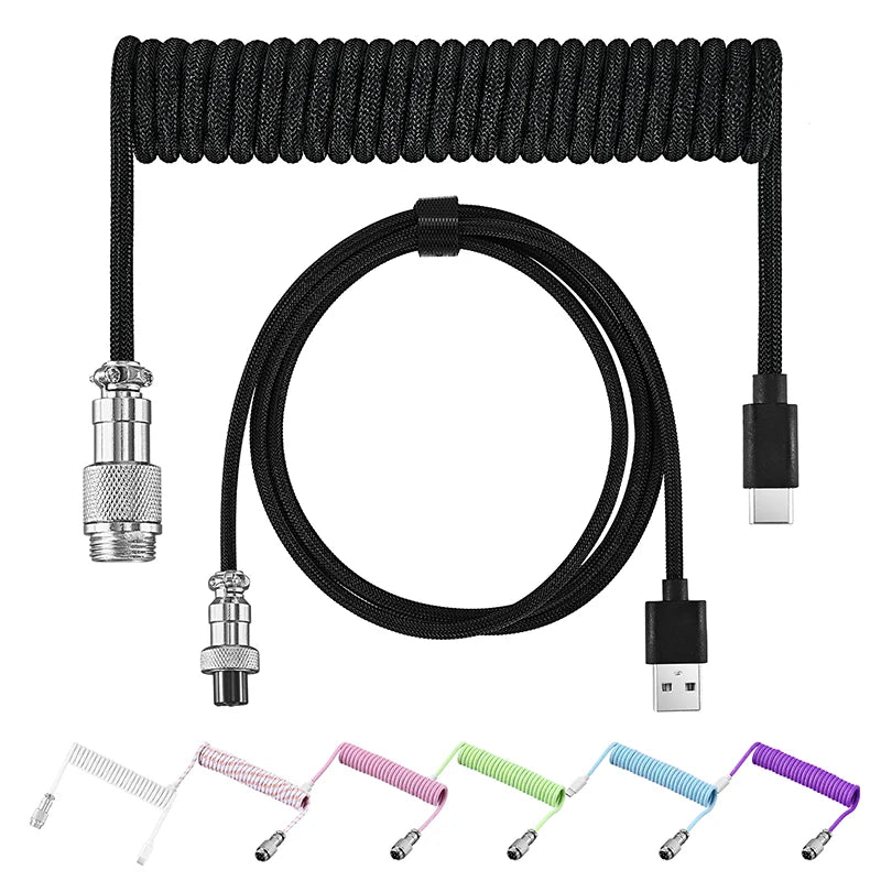USB Type C Mechanical Keyboard Coiled Cable USB Mechanical Keyboar Coiled Cable Aviator Desktop Computer Aviation Connector Cord Zpaxo