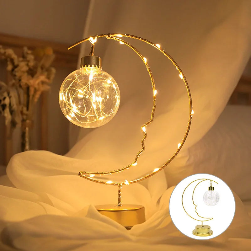 Iron Moon Indoor Ornaments Night Lights LED Lamp Wrought Zpaxo