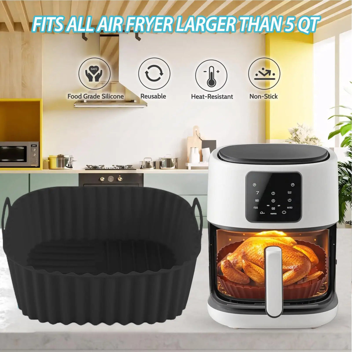 Silicone Air Fryer Liners Square Non Stick Reusable Basket Pizza Zpaxo