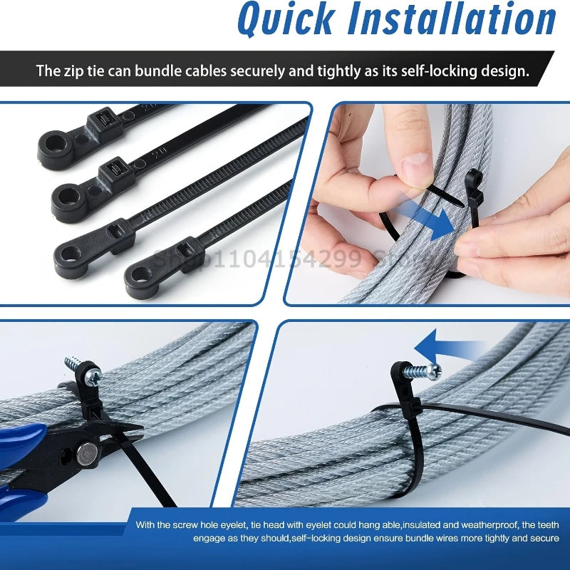 Electrician’s Cable Ties Nylon Cable Tie Self-locking Nylon Cable Tie Heavy Duty Cables Fastening Ring Loop Hardware Organizer Zpaxo