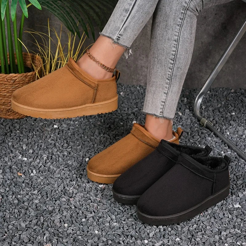 Winter Women's Solid Vintage Comfortable Thick Sole Mid Heel Snow Zpaxo