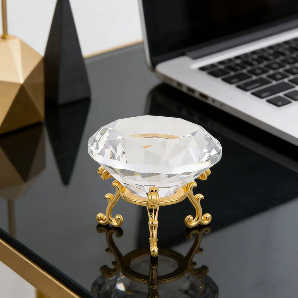 Crystal Diamond Decorative Triangle Base Stand Clear Paperweight Zpaxo